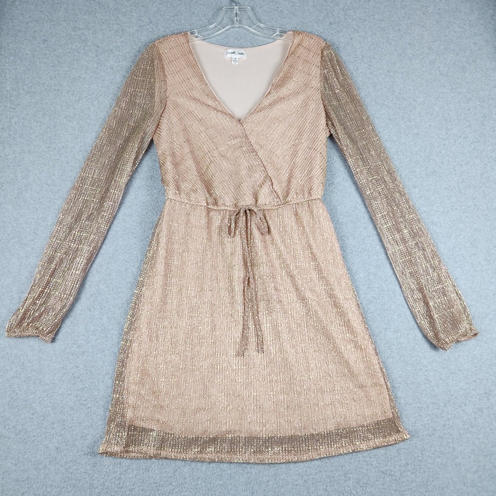 Emerald Sundae Wrap Dress Womens M Rose Gold Metallic Long Sleeve V-Neck‎ Party